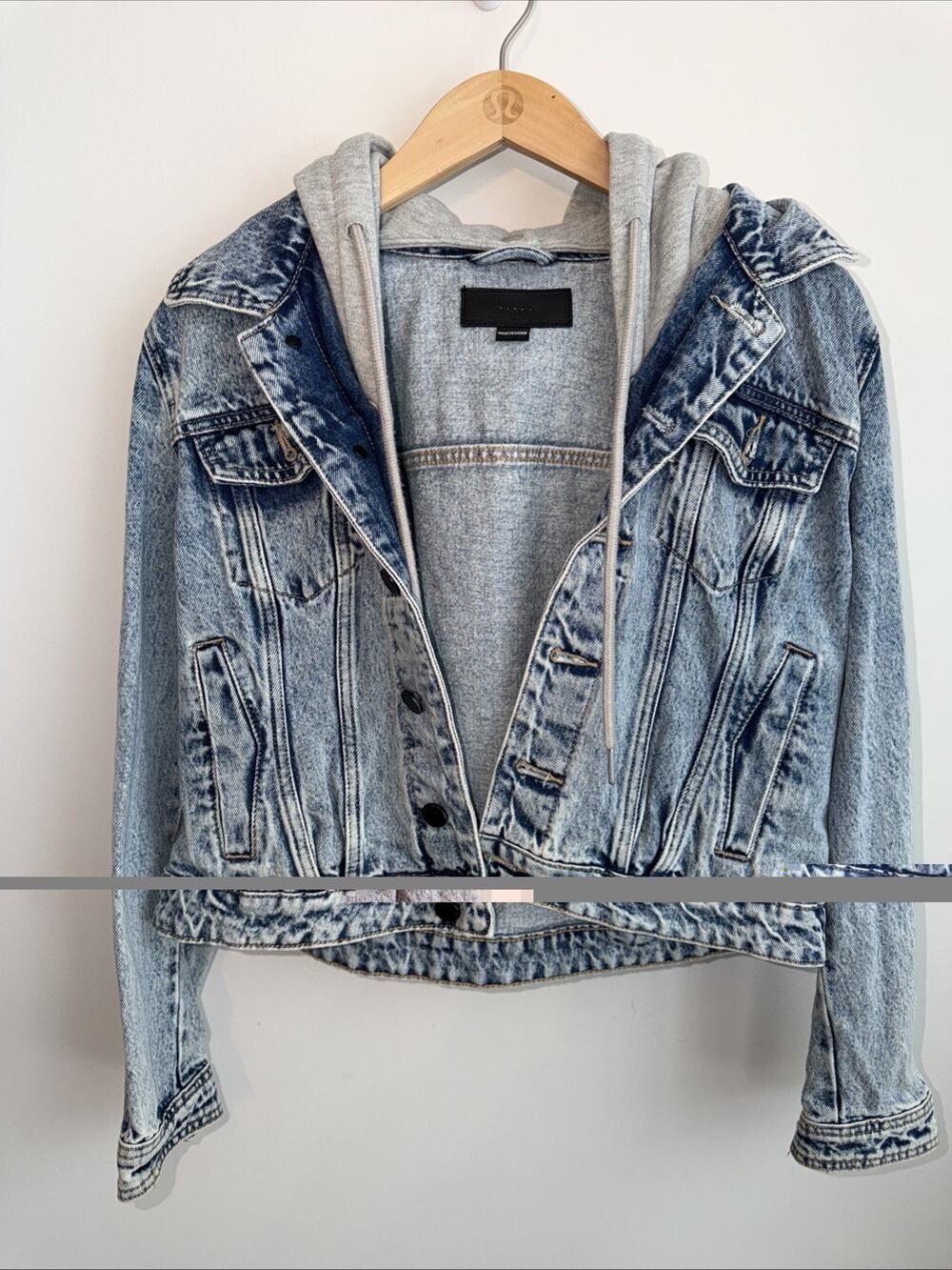 Blank NYC Denim And Gray Detachable Sweatshirt Hood Jacket Size Small Button